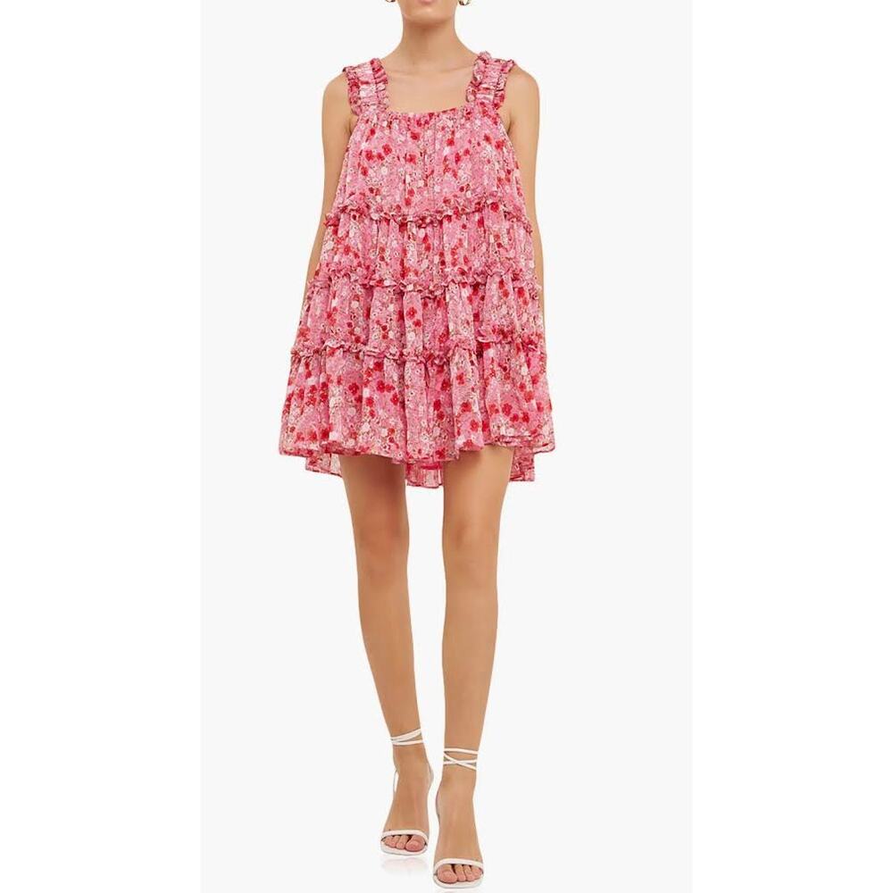 Endless Rose Floral Flounce Tiered Mini Dress XS Cottagecore Coquette Garden